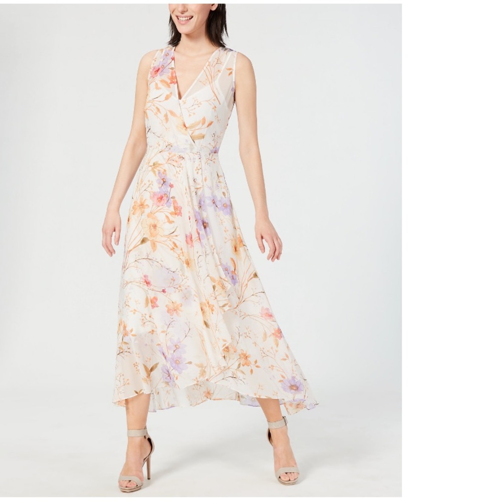 Calvin Klein floral print high low maxi dress sz 6